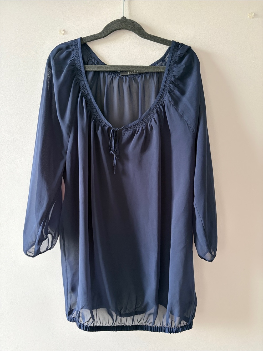 Esprit Navy Peasant Blouse with Scoop Neck